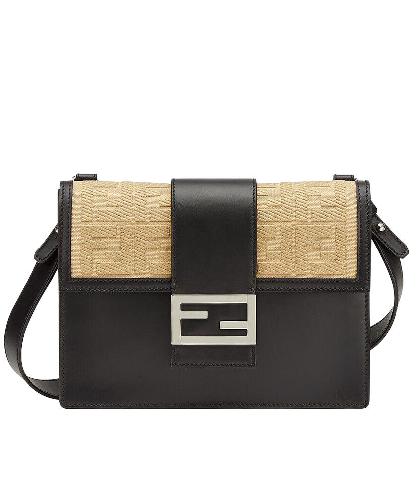 Fendi Flat Baguette Bag 7VA524 Black/Cream